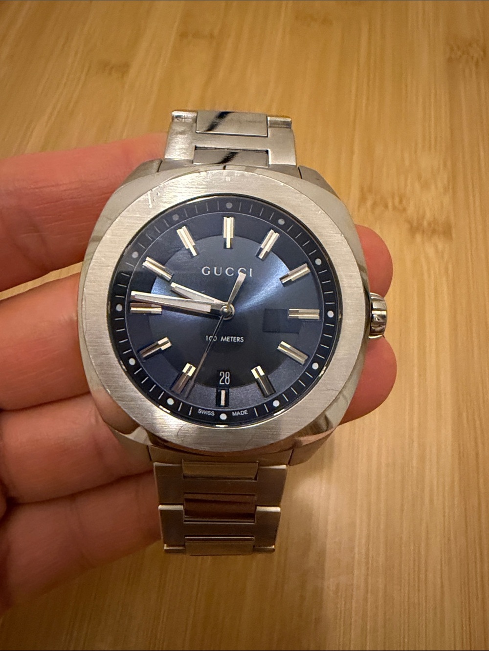 Gucci Stainless Steel Men's Watch with Blue Dial and Silver Bracelet